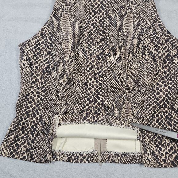 Vtg 90s Y2K Mini Skirt Set Size 7 Brown Snakeskin Slit USA Square Neck Mandee - Picture 3 of 16